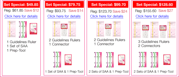 4 Finished Size Quilting Set Options with Guidelines Rulers by Guidelines4Quilting